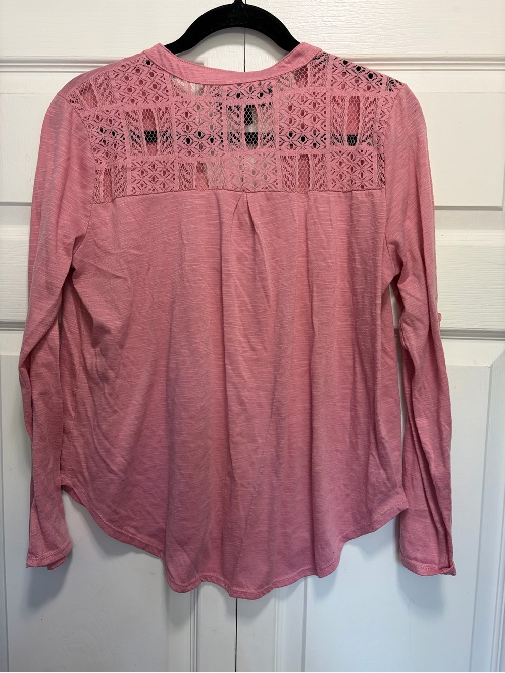 Almost Famous Pink Long Sleeve Lace Yoke Top